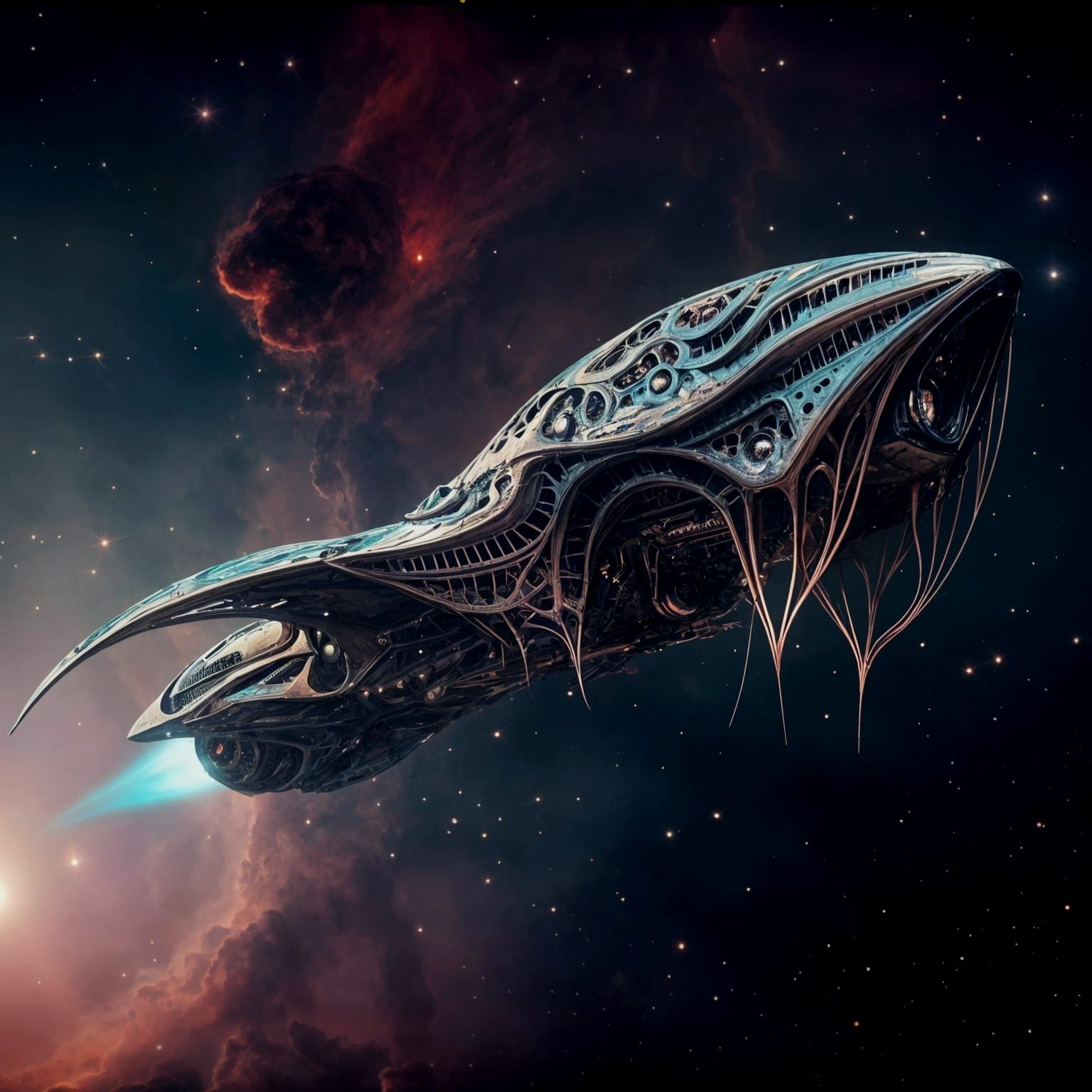 Biopunk Spaceship in Cosmic Vistas