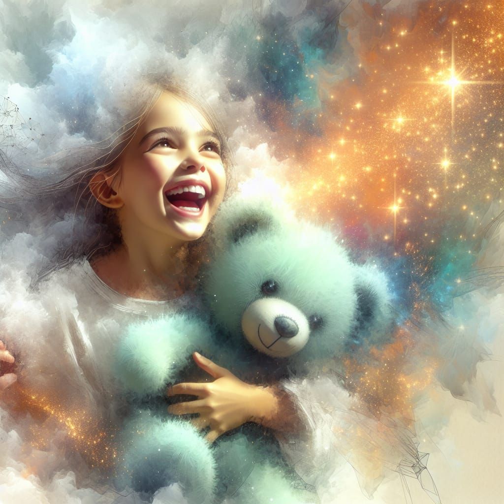 Ethereal Watercolor Girl in Pastel Green Surroundings