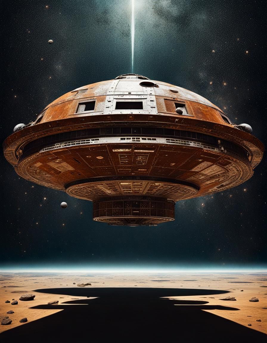 Spaceship in Cyberpunk Aesthetic with Rustic, Vintage Flair