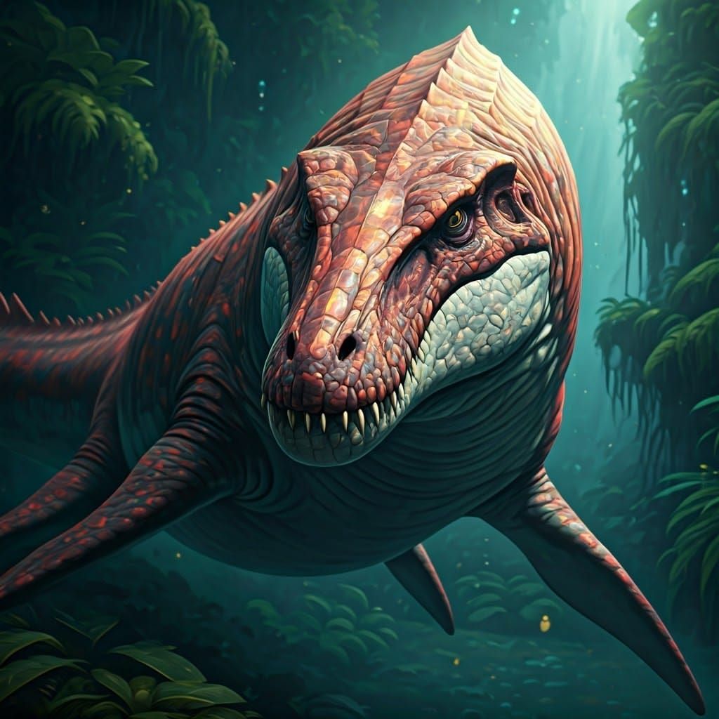 Fantastical Mosasaurus in Iridescent Red Opal Skin