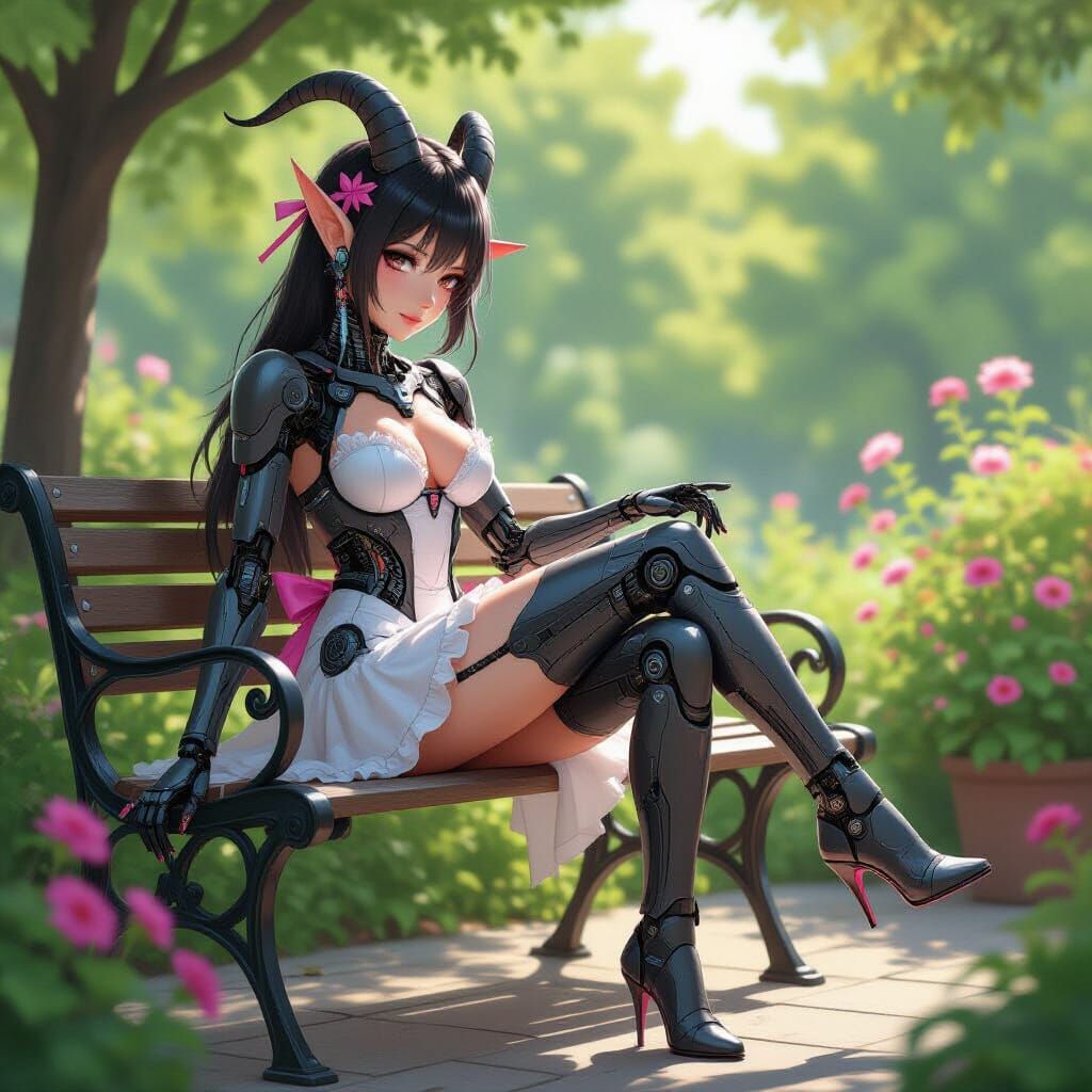 Cyborg Goat-Woman Maid Taking off Heels