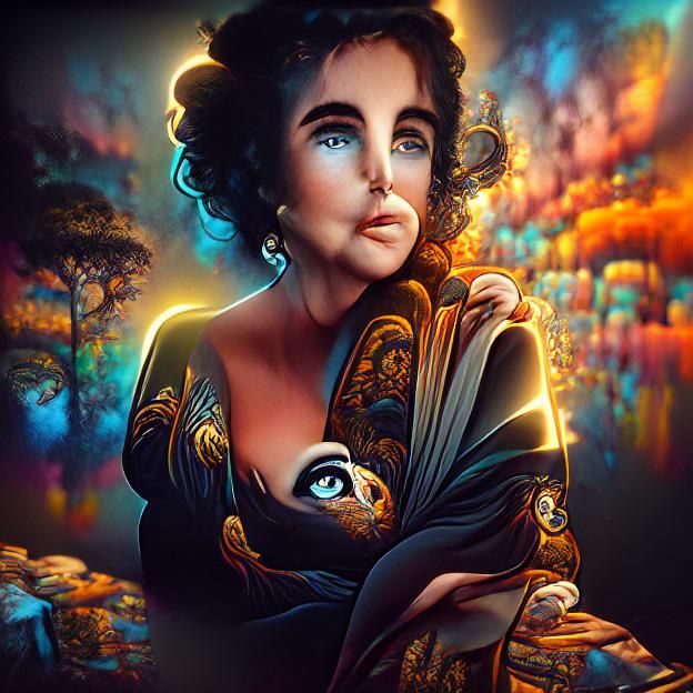 Glamorous Elizabeth Taylor in Vibrant Colors and Geometric P...