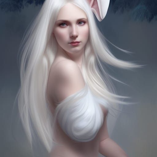 Ethereal Goddess Amidst Whimsical Bunny Ballet