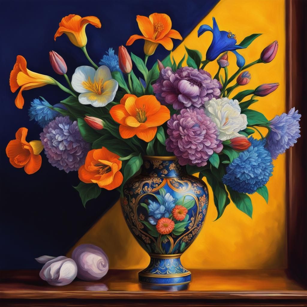 Hyperrealistic Spring Floral Bouquet in Elegant, Chiaroscuro...