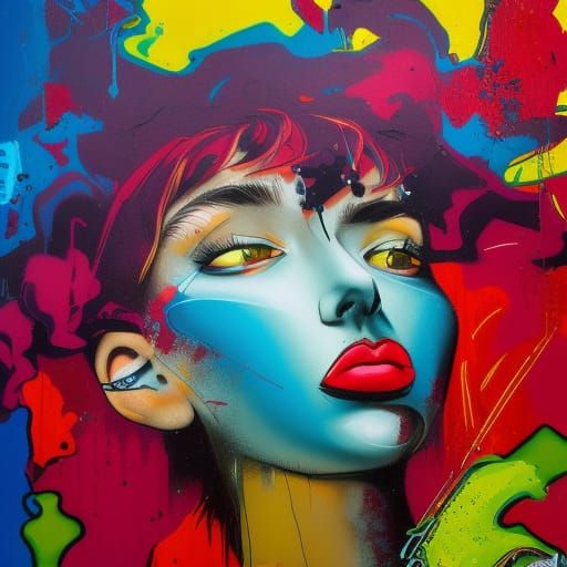 Vibrant, Ricci Hair Portrait in Ultra Detailed Graffiti Art