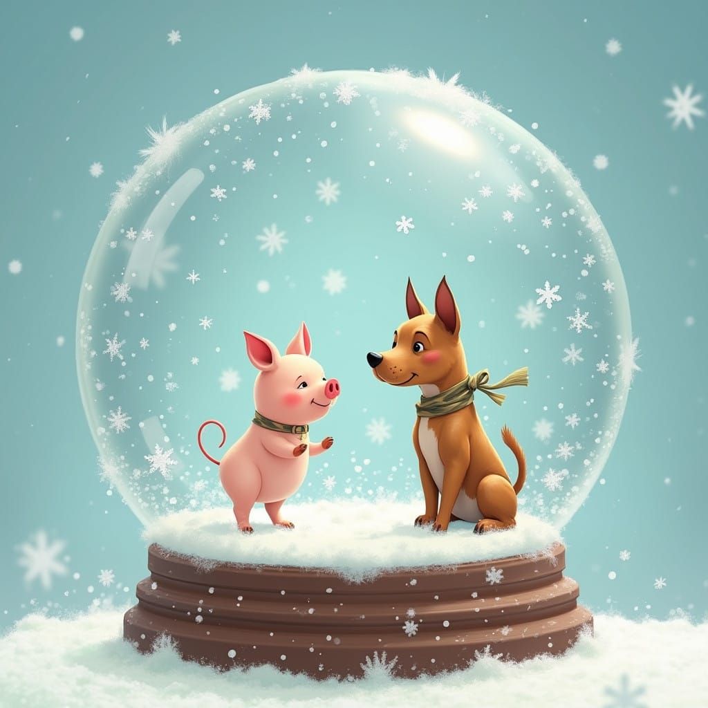 Whimsical Snow Globe Scene in Winter Wonderland Style