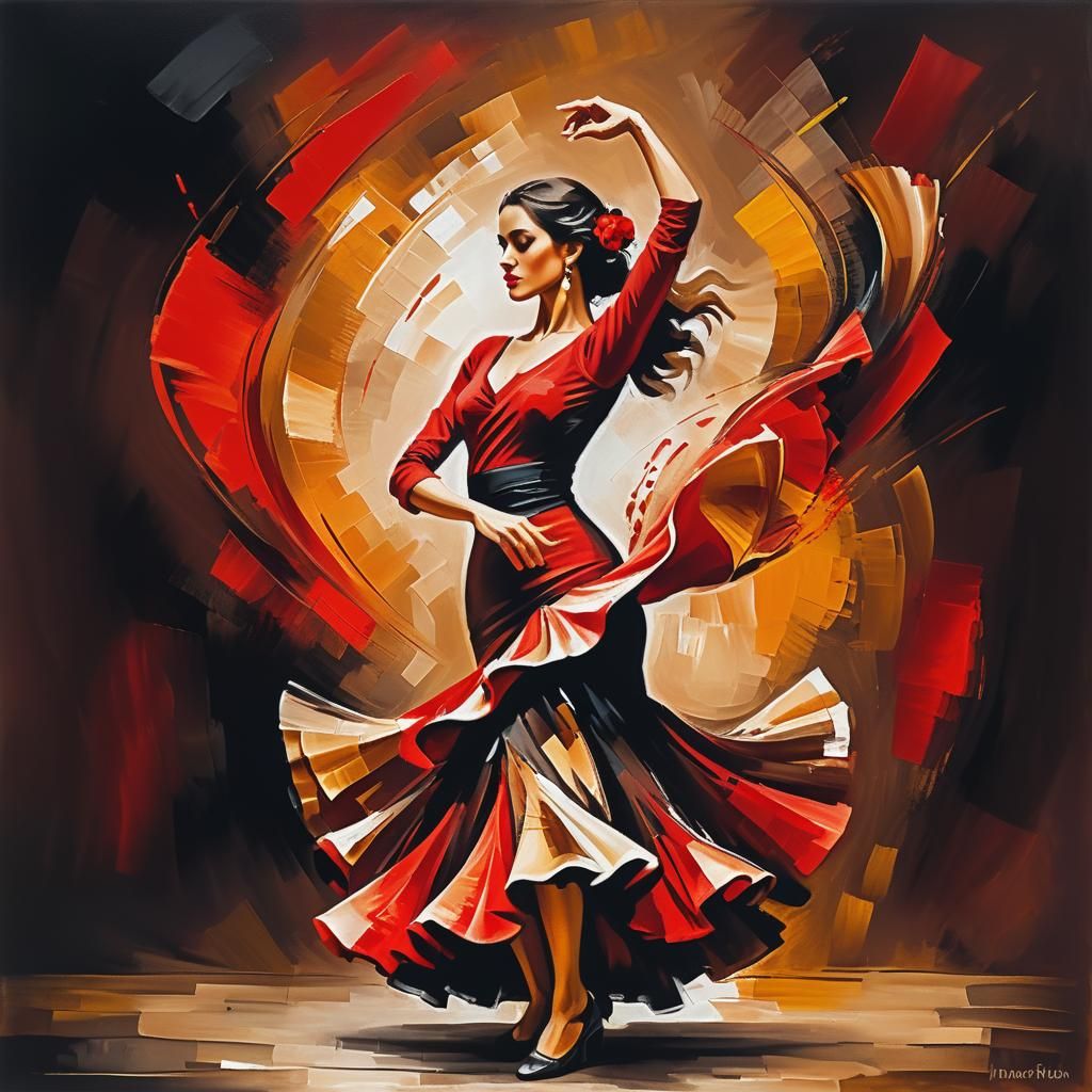 Flamenco Dancer in Impressionist Style Oil Painting