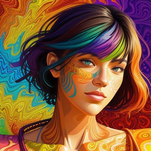 Woman in Bikini on Hill as Abstract Digital Painting