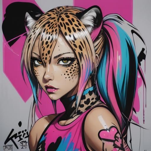 Vibrant Cheetah Graffiti in Polychromatic Style