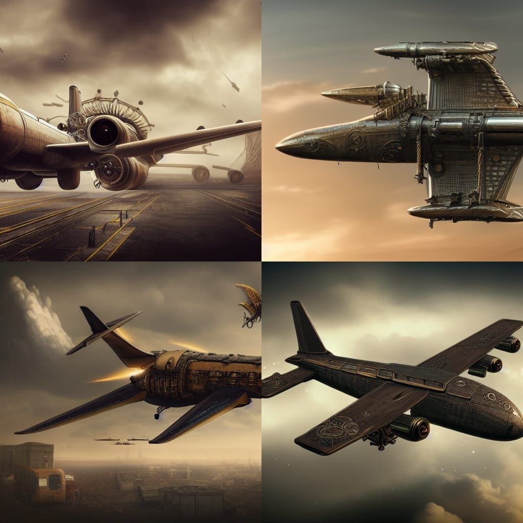 Steampunk Passenger Jet in Epic Digital Landscape