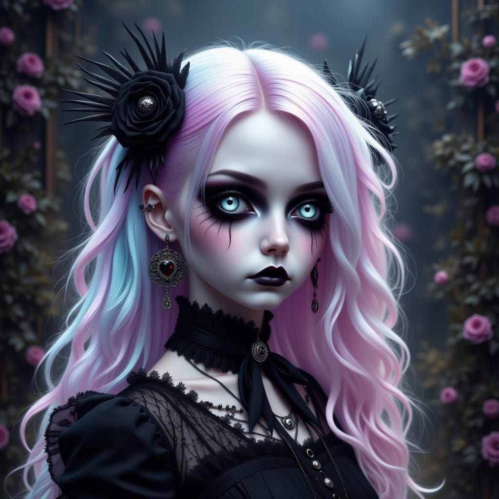 Gothic Ghostly Girl with Glowing Eyes