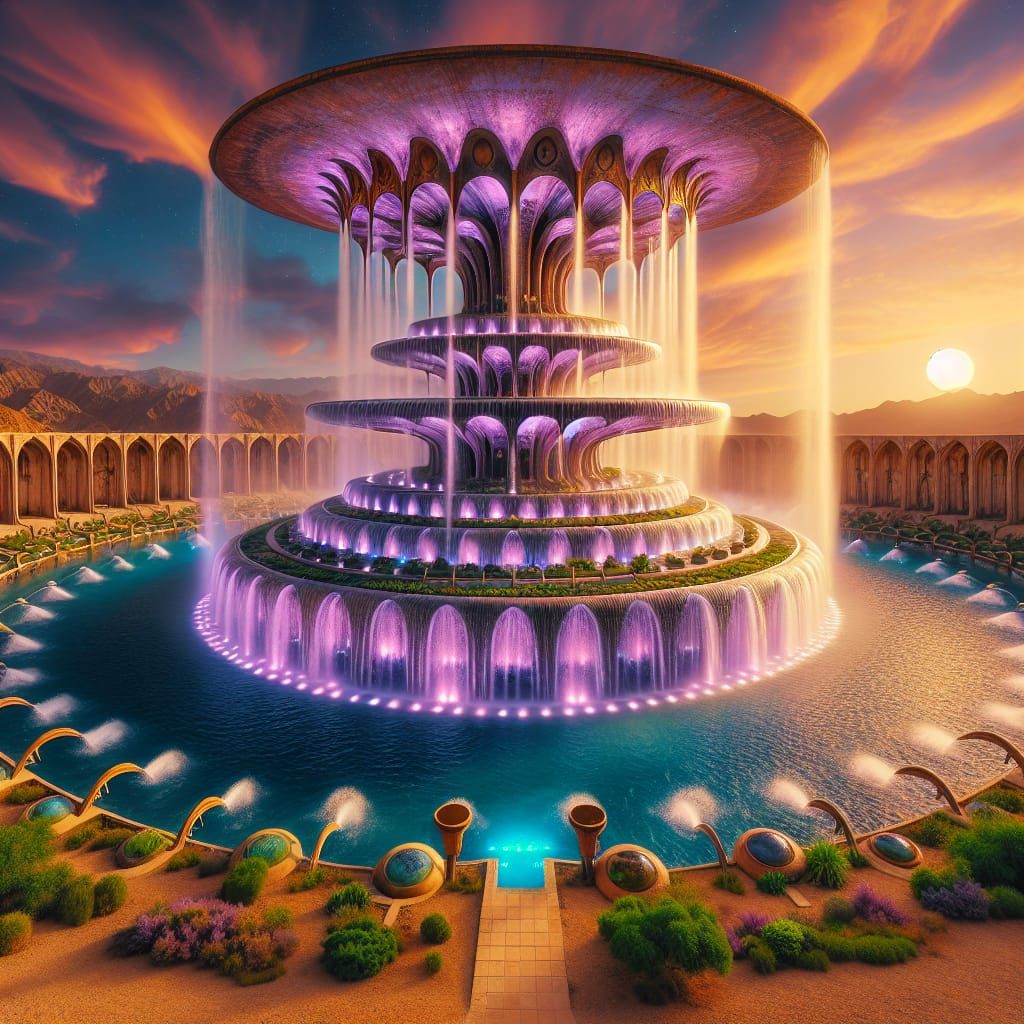 Majestic Desert Oasis in Vibrant Purple Hues