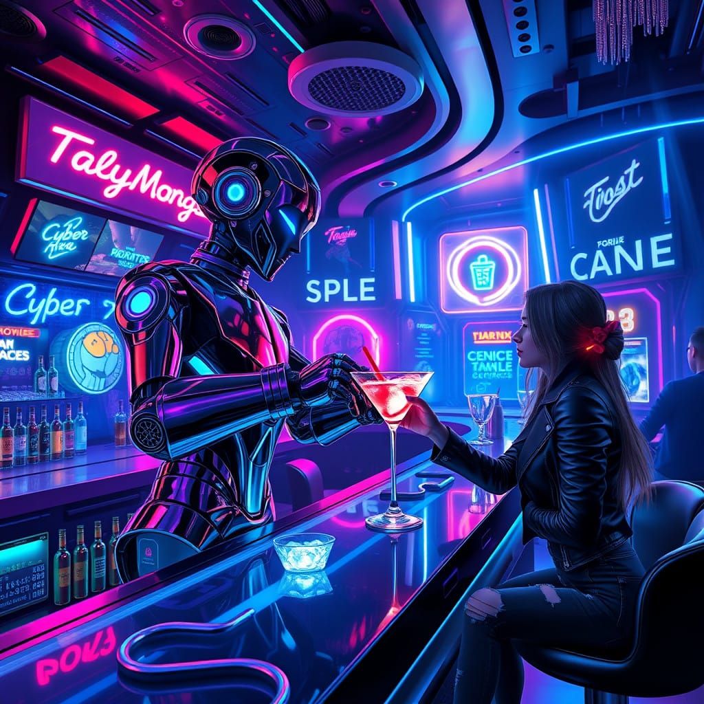 Glowing Cyberpunk Bar in Neon Dreams
