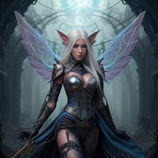 Ethereal Elf with Blue Eyes Before Steampunk Engine