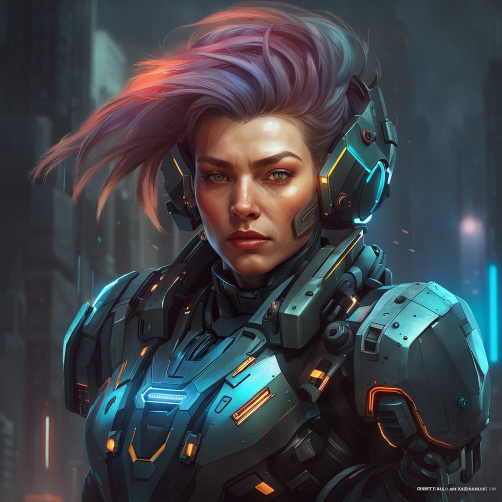 Cybernetic Battletech Warrior Portrait in Hyperdetailed Art....