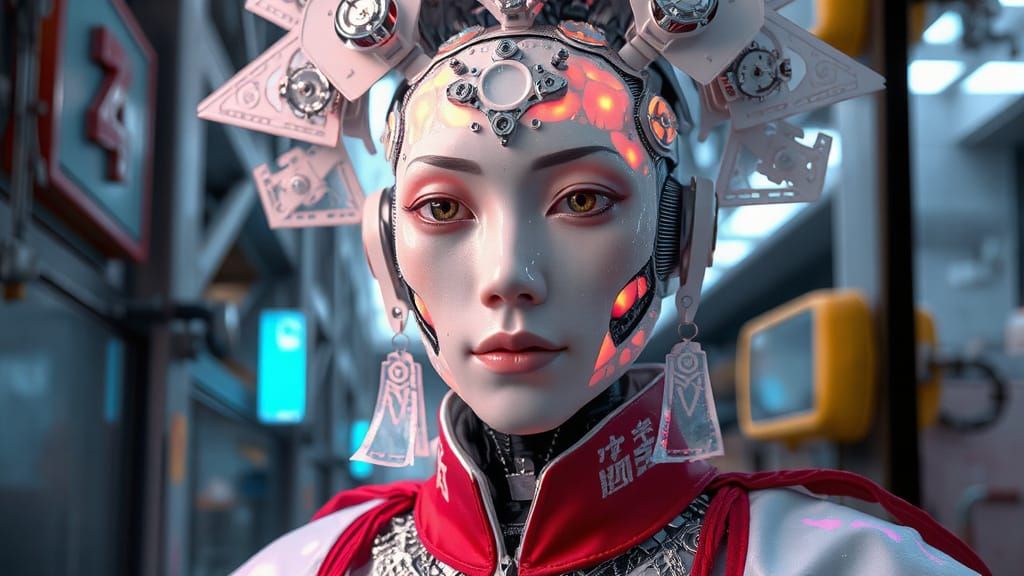 Futuristic Robot in Hui Clothing, Surrealist CG Art