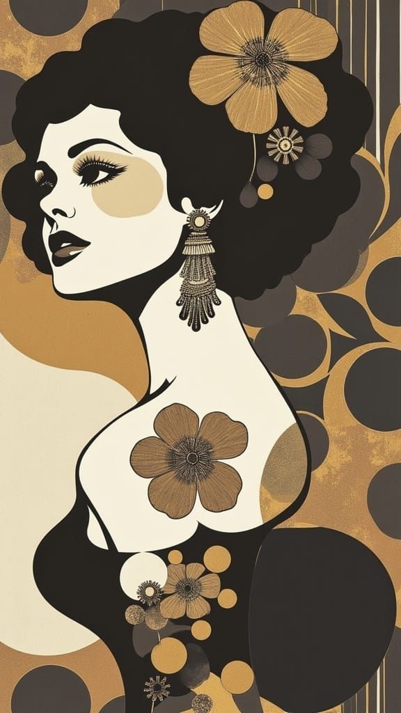 Glamorous Art Deco Floral Scene with Golden Accents