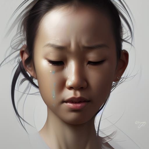 Asian Girl Portrait in Emotional Tears
