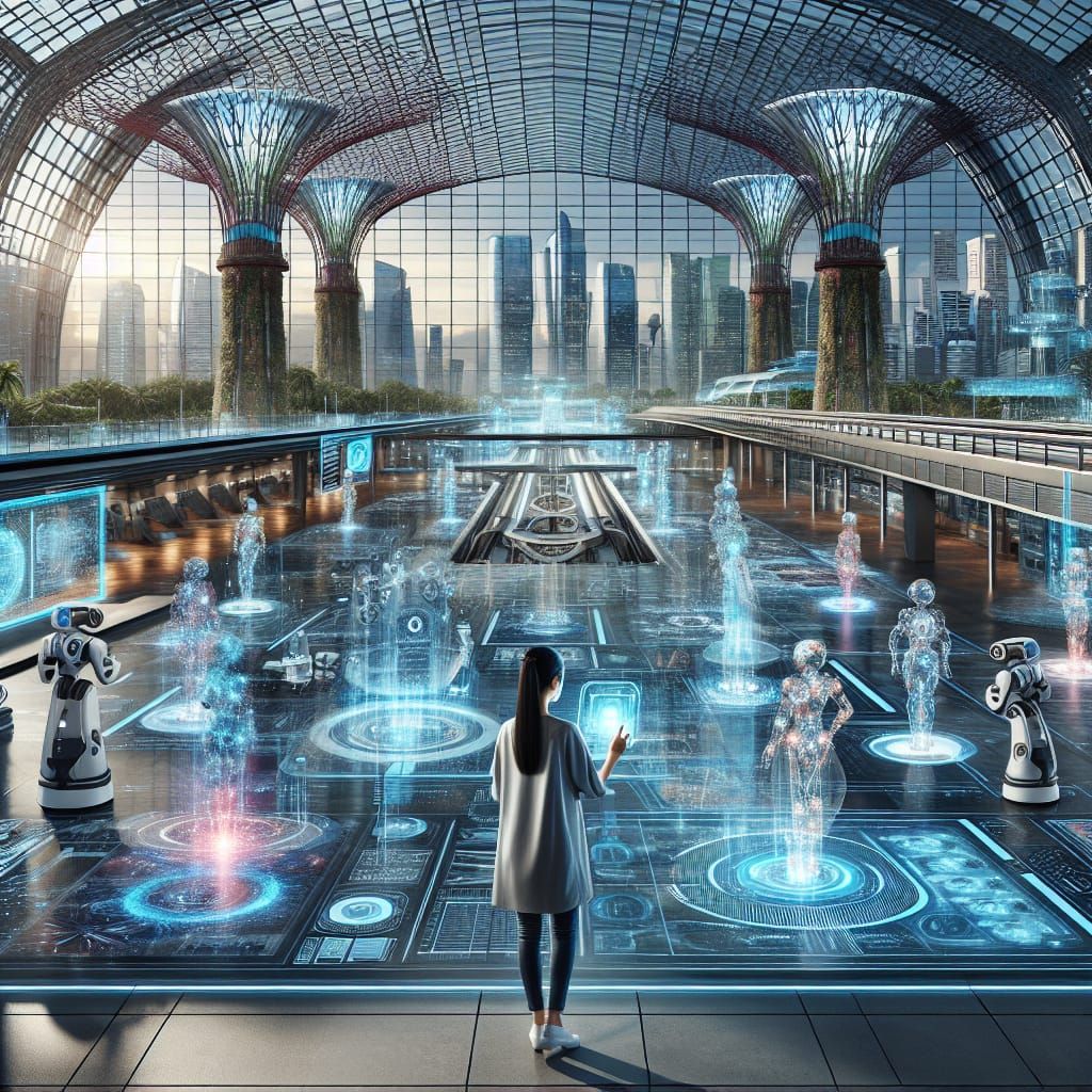 Futuristic Cityscape with Holographic Technology