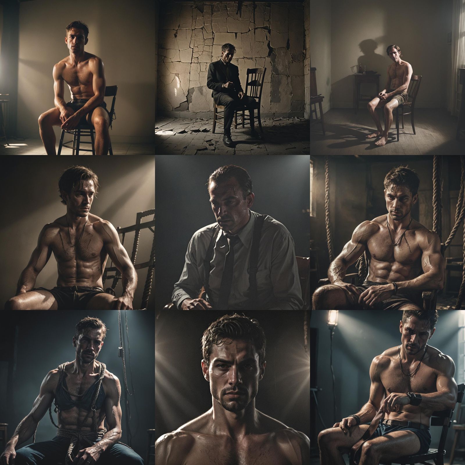 Agonized Man Bound to a Chair