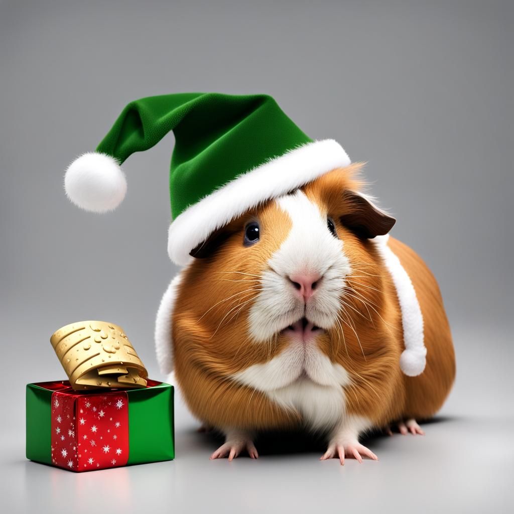 Tan Guinea Pig in Festive Holiday Scene