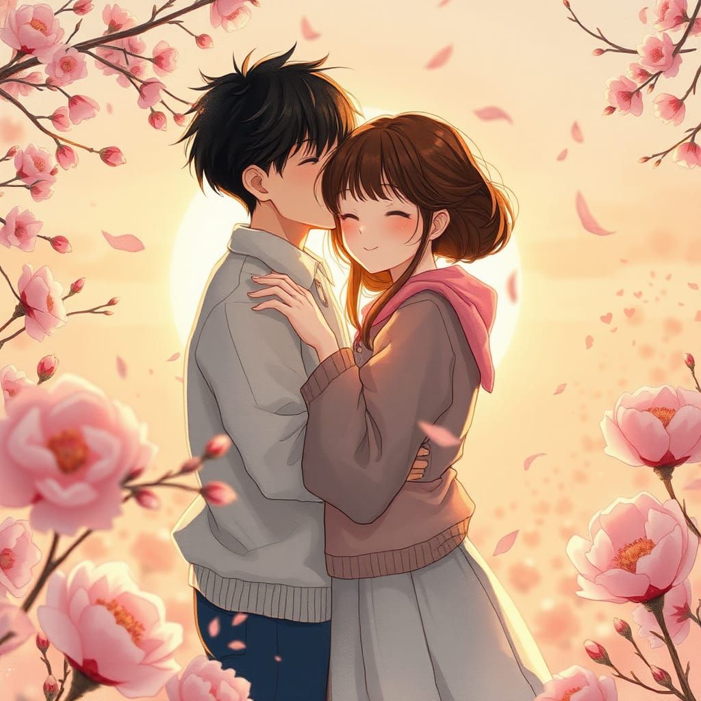 Romantic Anime Couple in Dreamy Whimsy