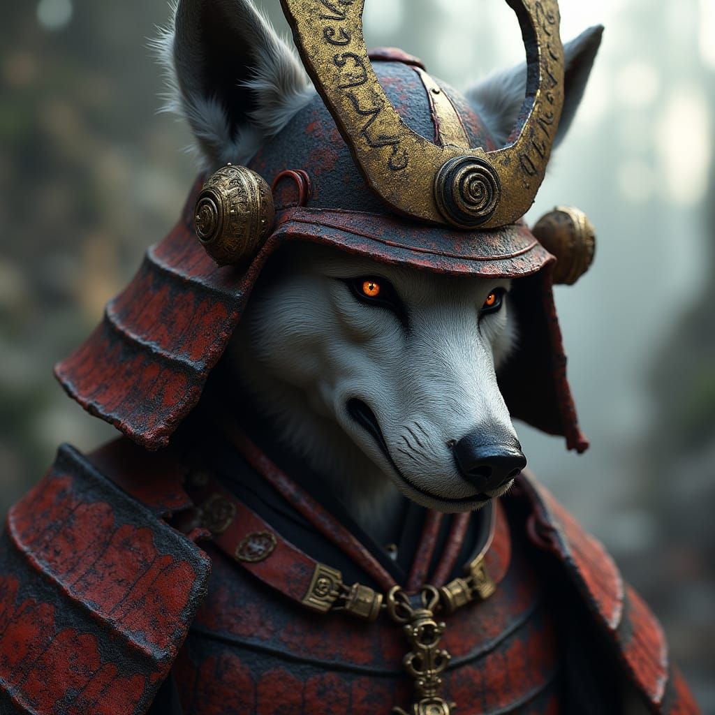 Gritty Cyberpunk Samurai Wolf