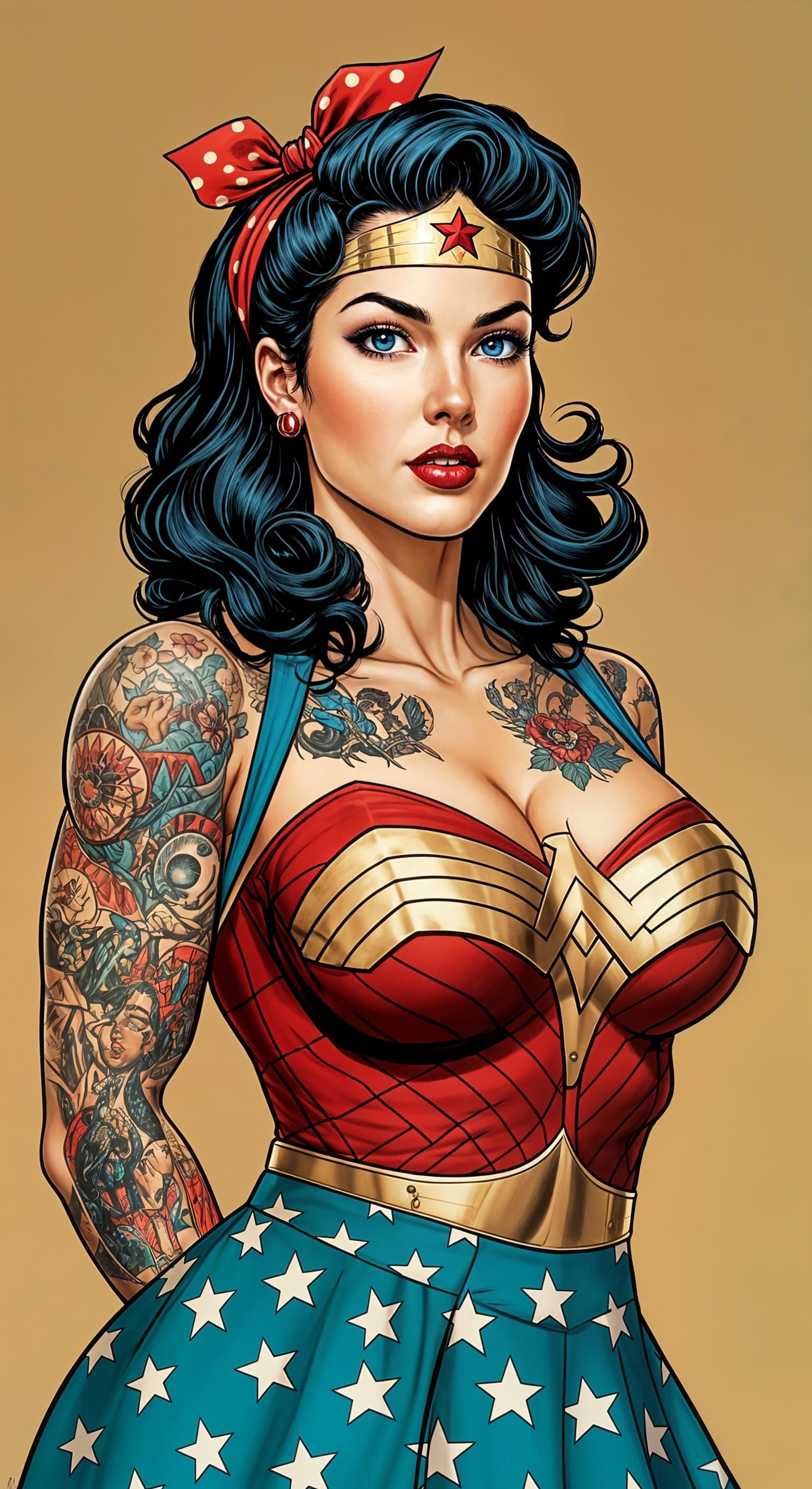 Femme Fatale Goddess in 50s Rockabilly Style