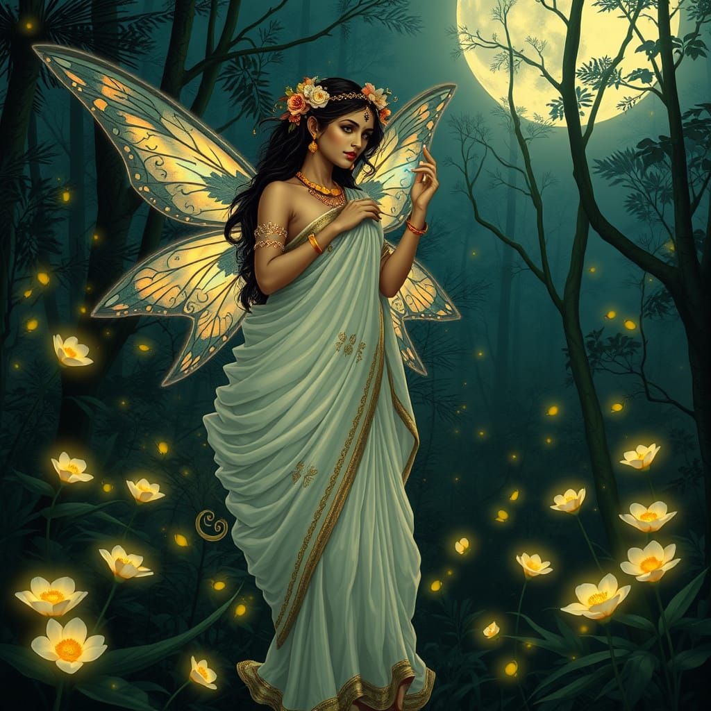 Ethereal Indian Fairy in Luminous Forest