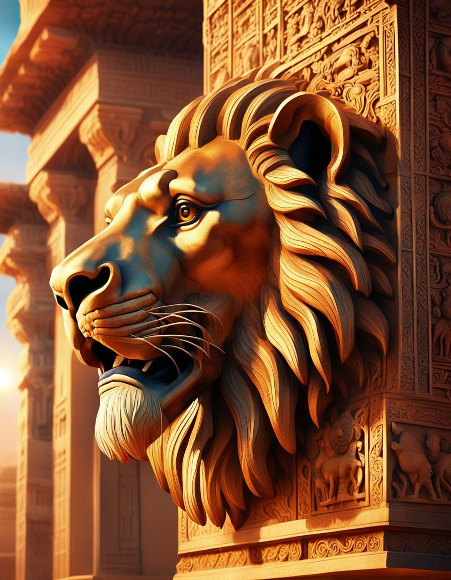 Majestic Lion Capital in Vibrant Indian Architecture