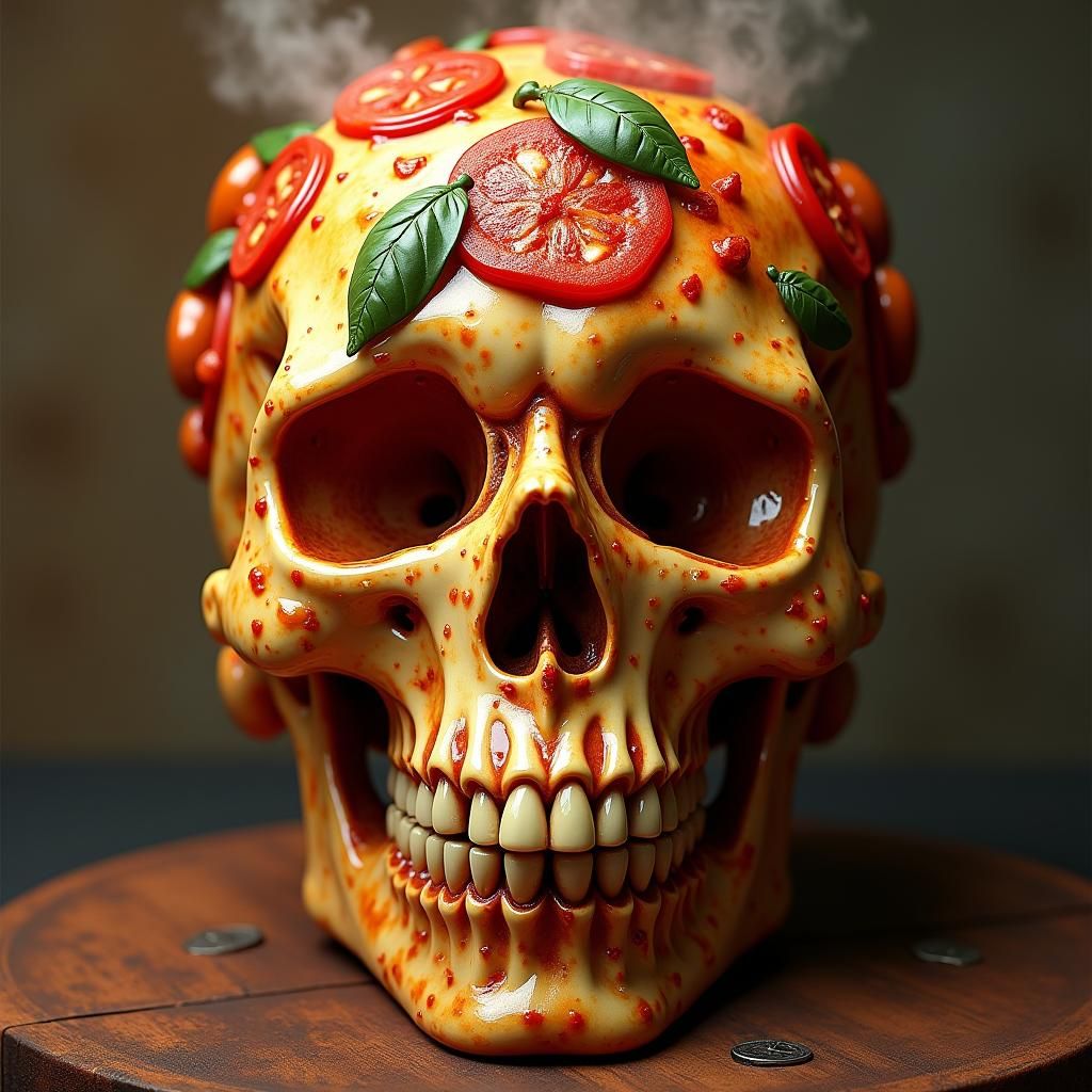 Vibrant Pizza Skull in Fantasy Concept Art Style