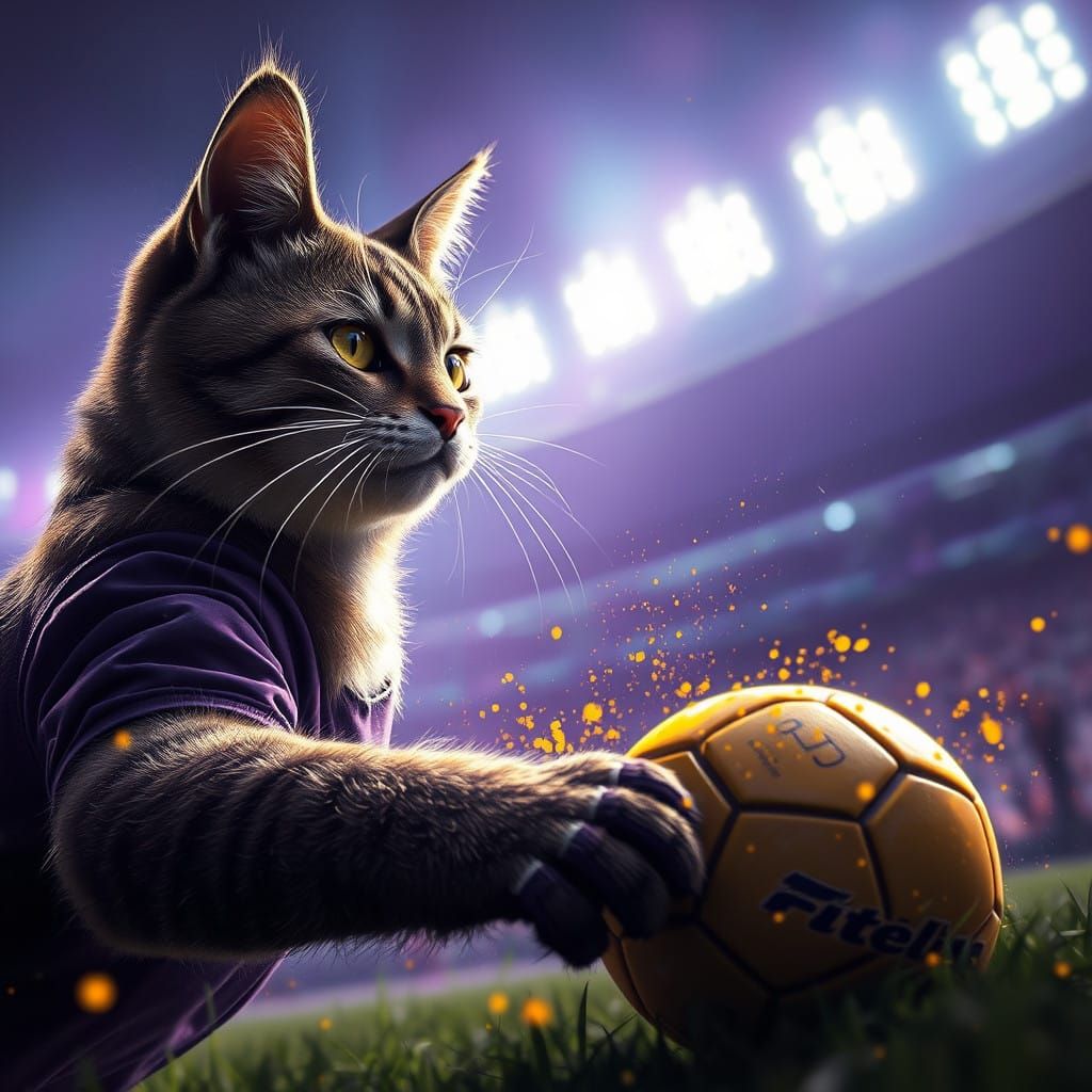 Dark Fantasy Footballer in a Whimsical Feline Form