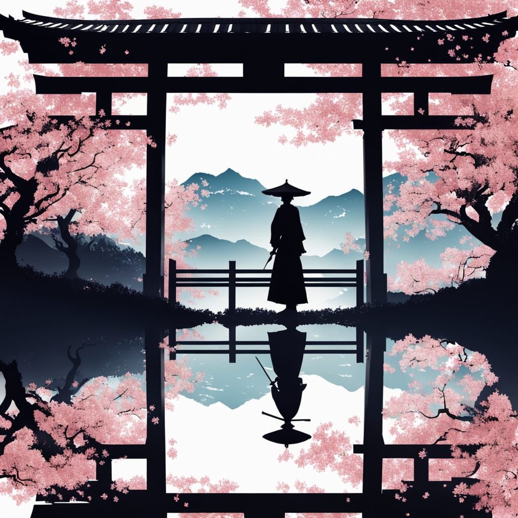 Double Exposure Cherry Blossom Samurai