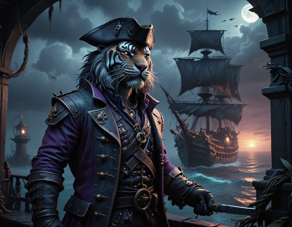 Gothic Pirate Tiger on Haunted Ship