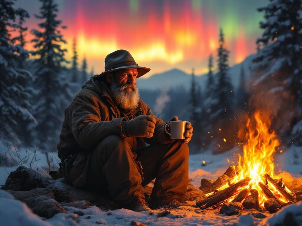 Yukon Prospector Under Northern Lights, Digital Art