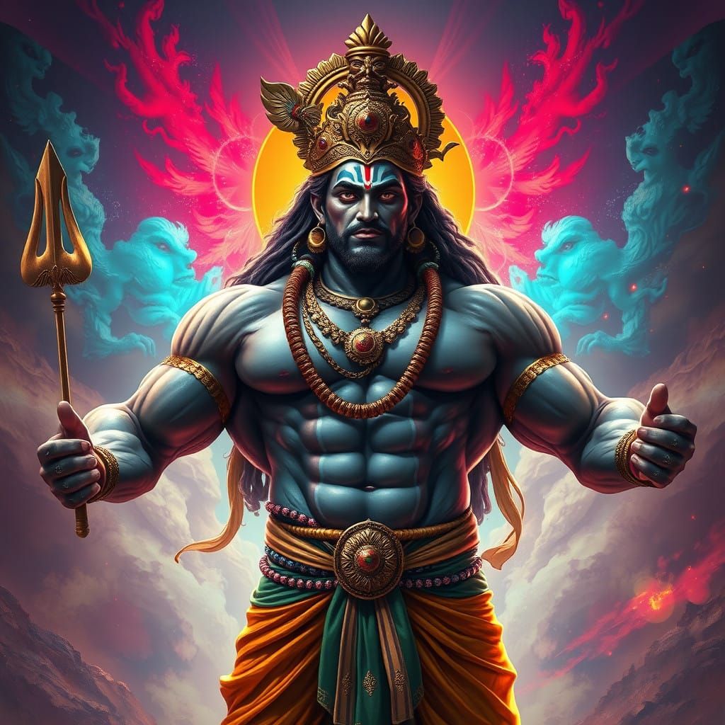 Powerful Divine Bodybuilder in Vibrant Fantasy Art