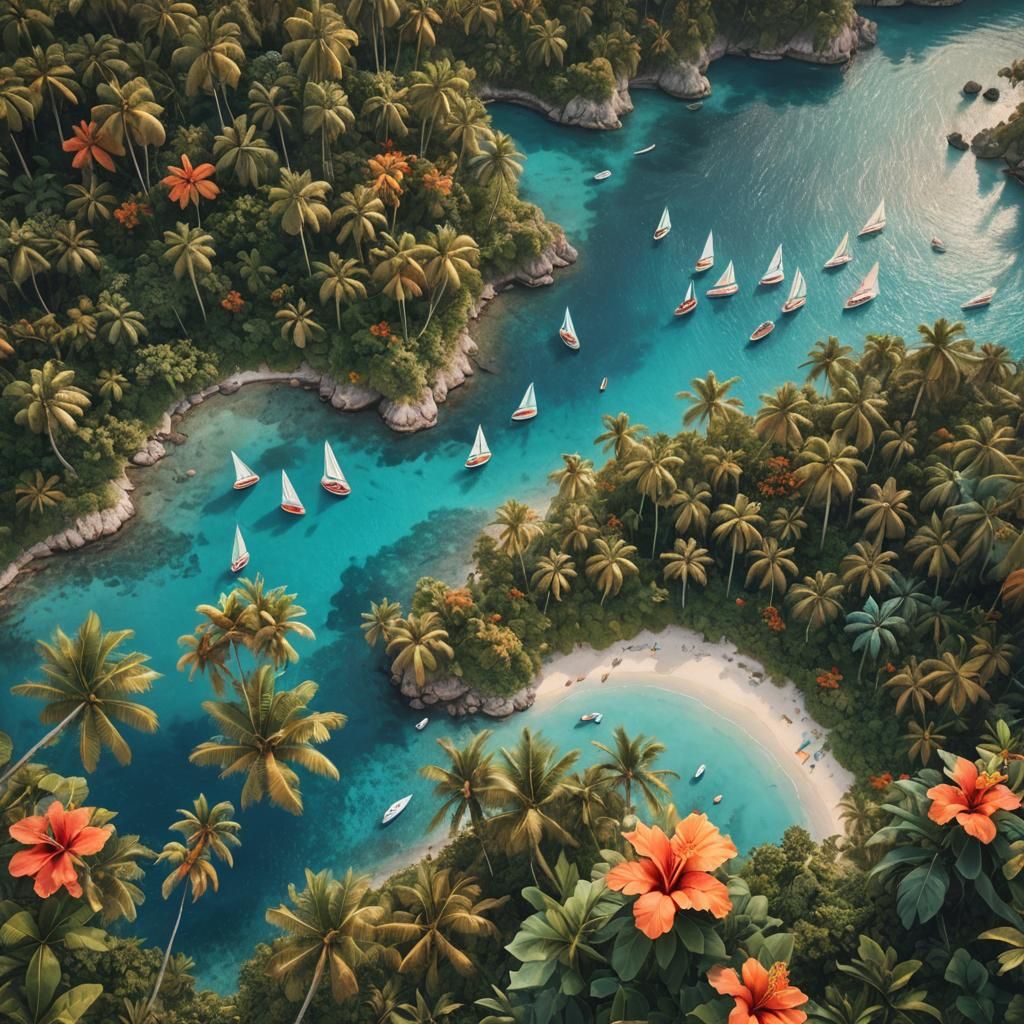 Serene Island Oasis in Vibrant Colors