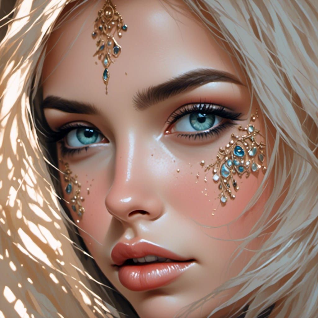 Gorgeous Woman with Bright Eyes and Pouting Lips