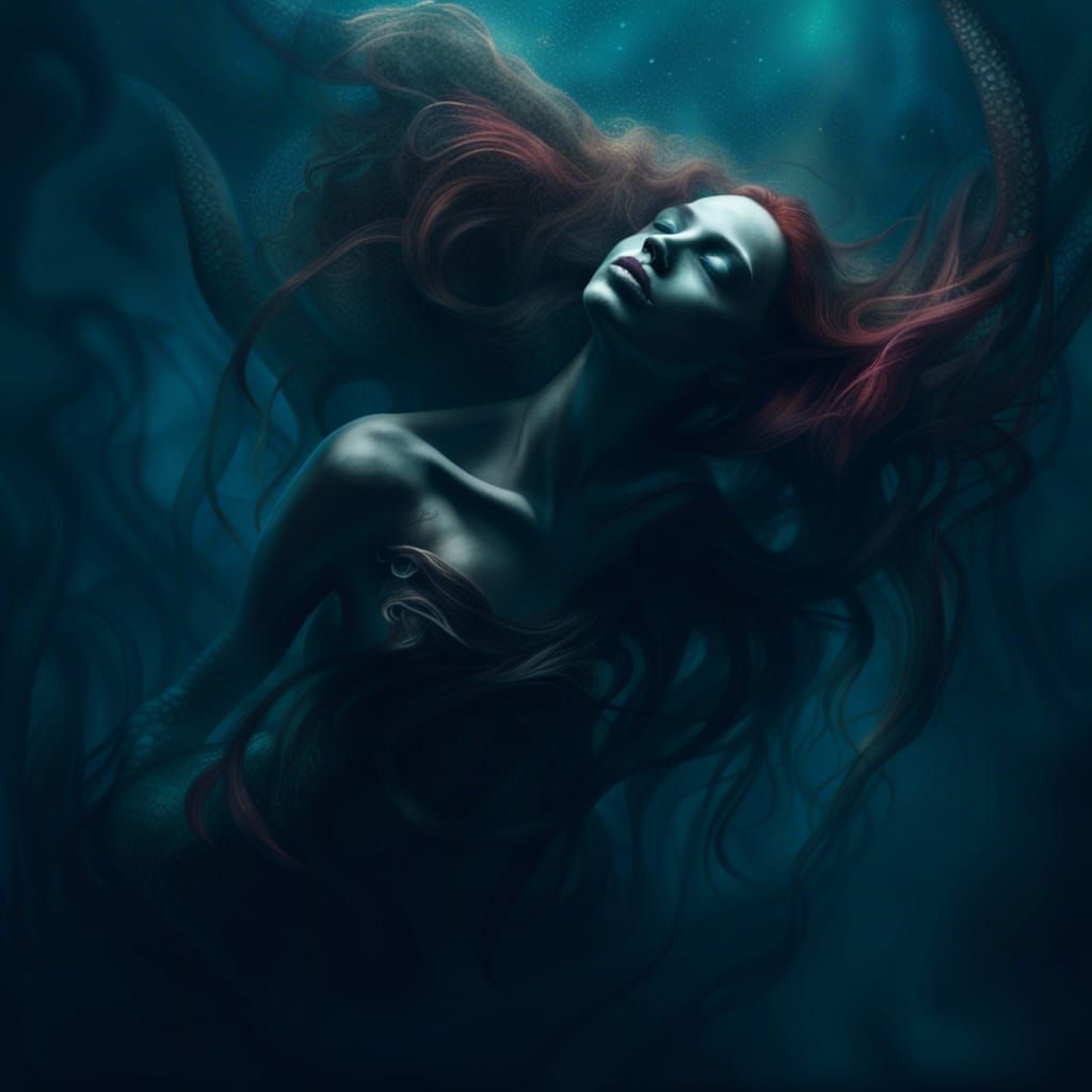Ethereal Mermaid in Dark Abyss