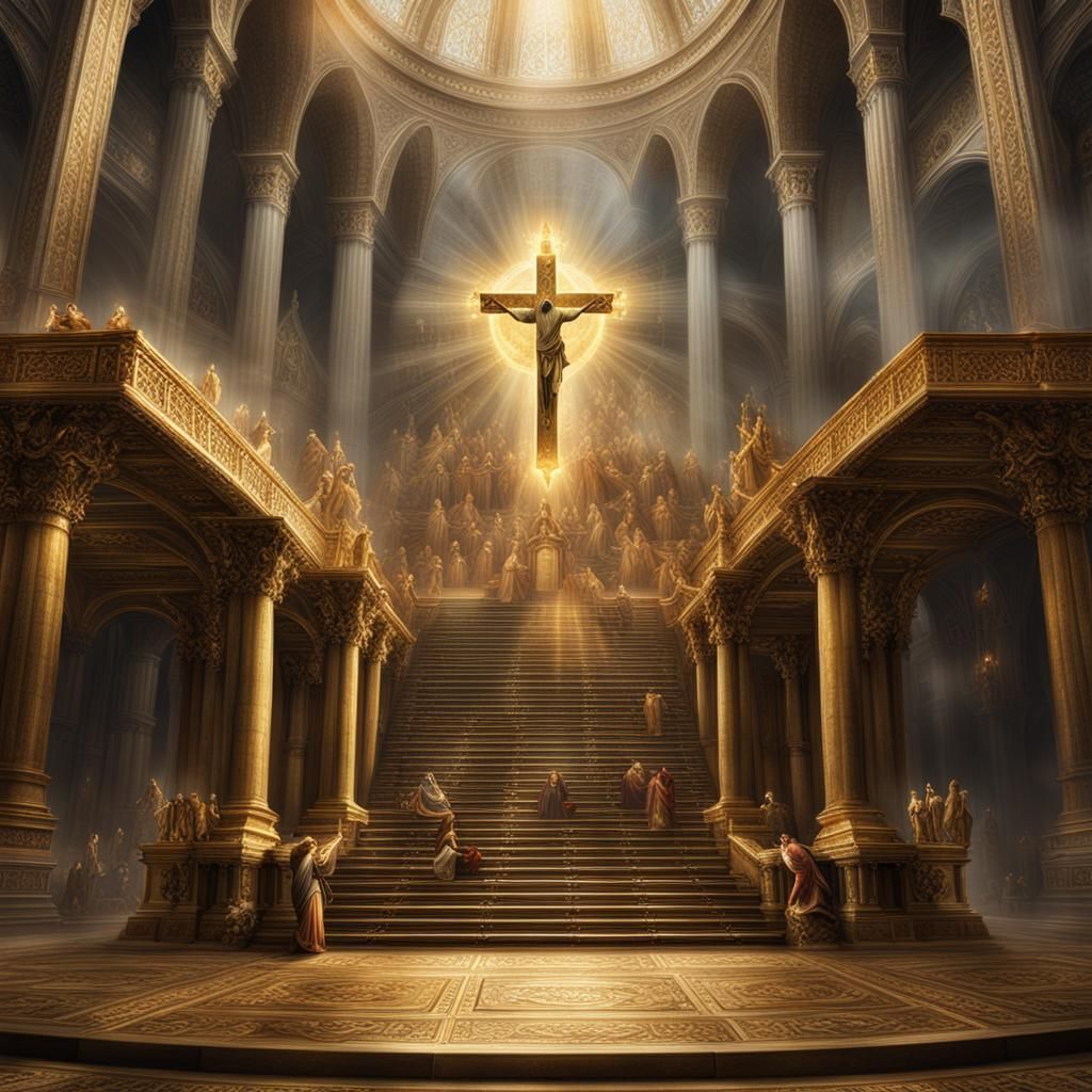 Epic Biblical Scene in Gold and Glory