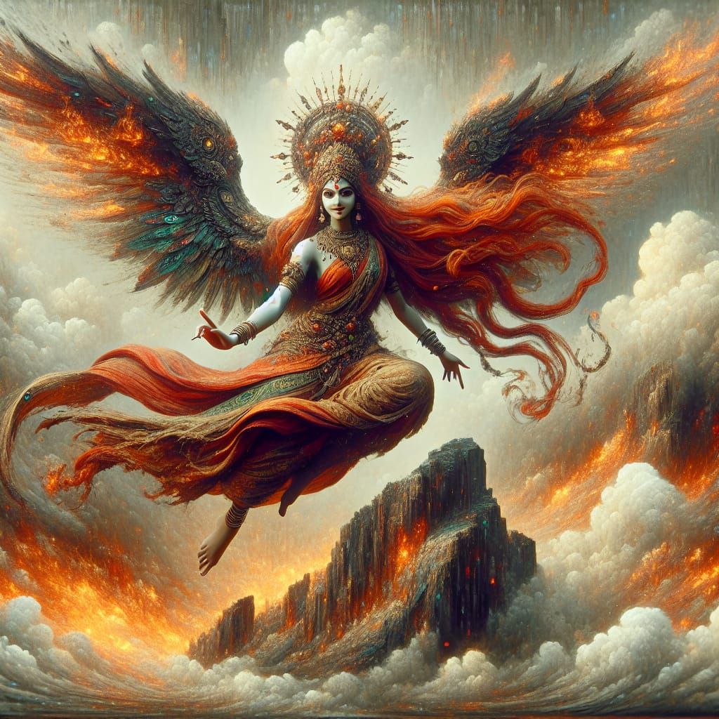 Amazonian Warrior Goddess in Apocalypse Oil Painting