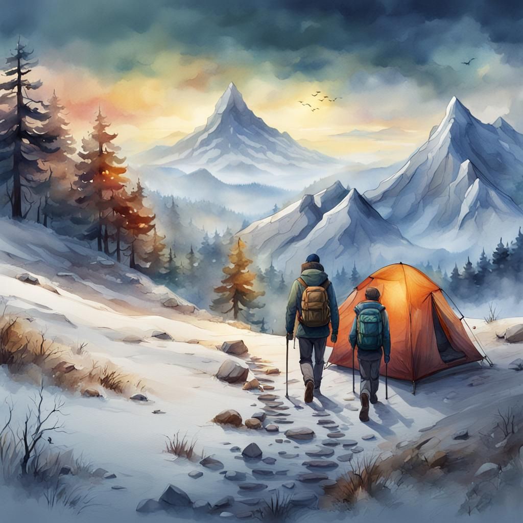 Ethereal Camping Scene in Vibrant Watercolor