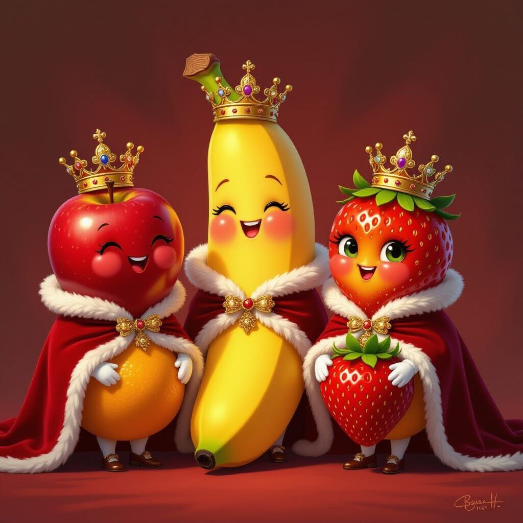 Whimsical Fruit Royalty in Digital Painting Style