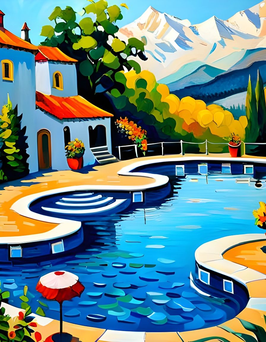 Epic Neo-Expressionist Pool Scene in Impasto Oil