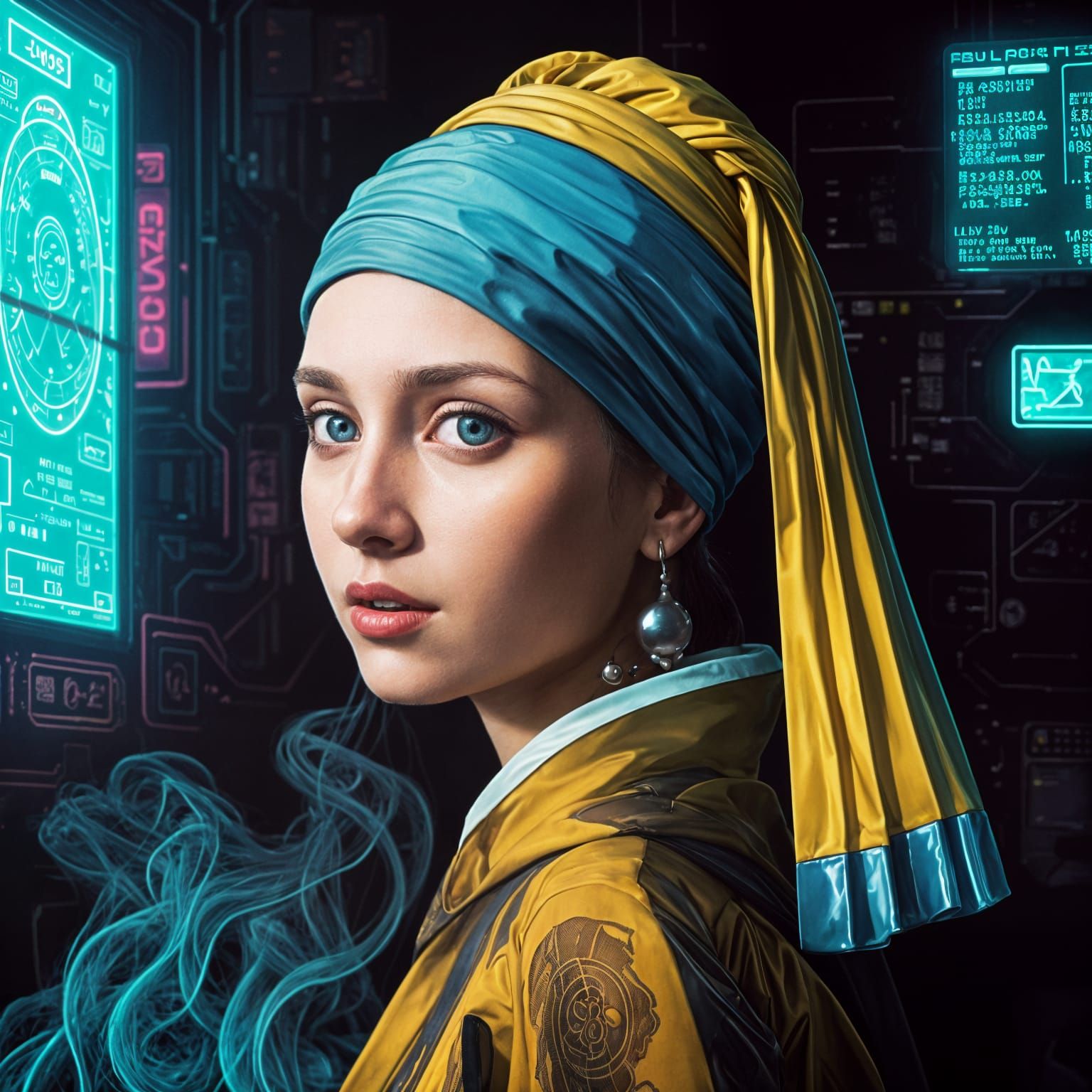 Cyberpunk Girl with Pearl Earring Reimagined