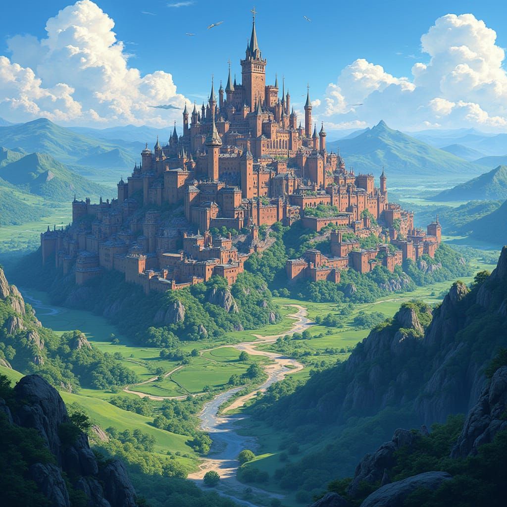 Epic Anime Fantasy Metropolis in Vibrant Cel-Shaded Style