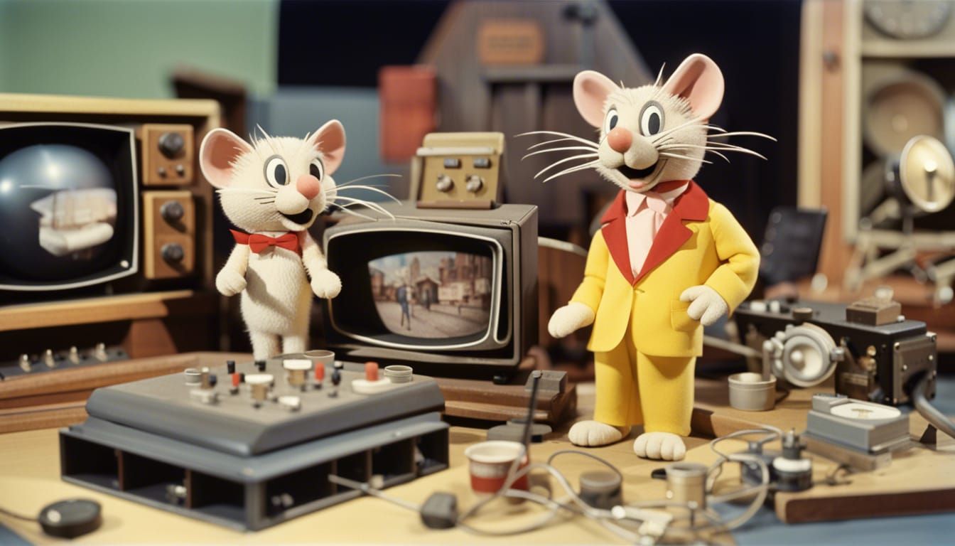 Vibrant Portrait of a Feline and Furry Friend on TV Show Set
