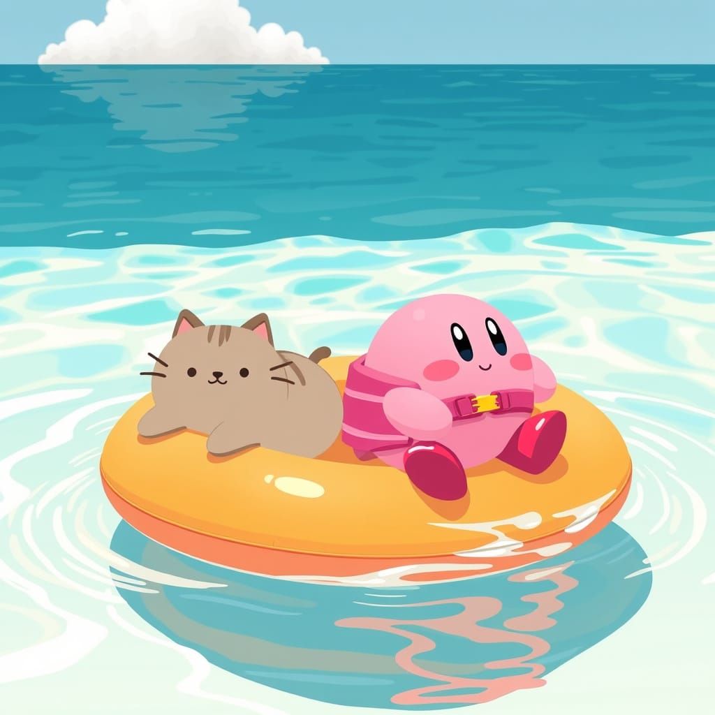 Kirby and Pusheen's Summer Swim