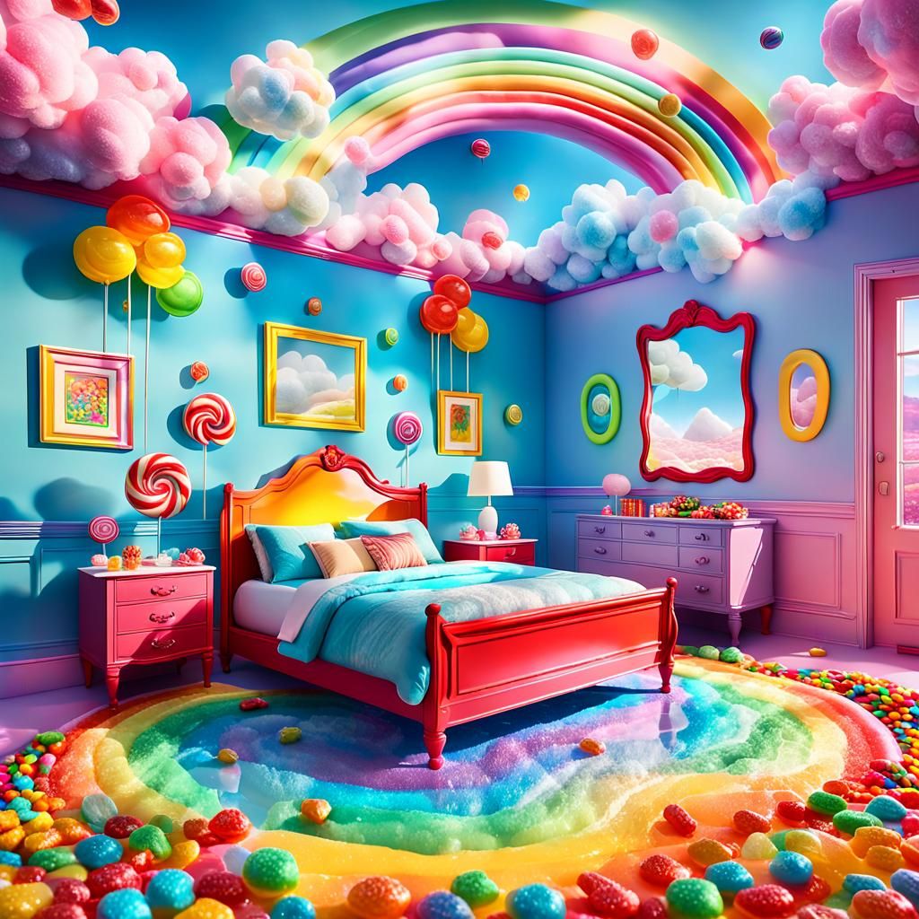 Whimsical Candy Wonderland Inside a Rainbow