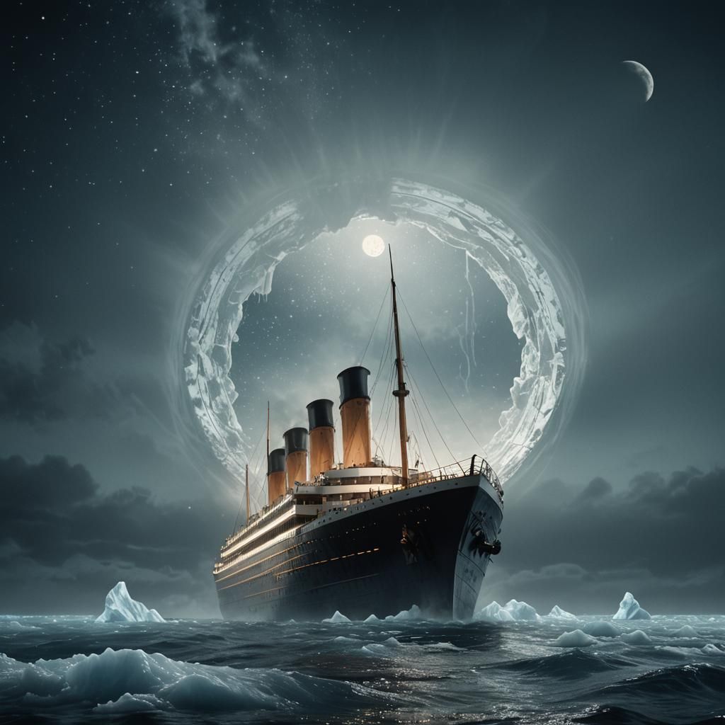 The TITANIC is sinking. Her stern is raised out of the water...